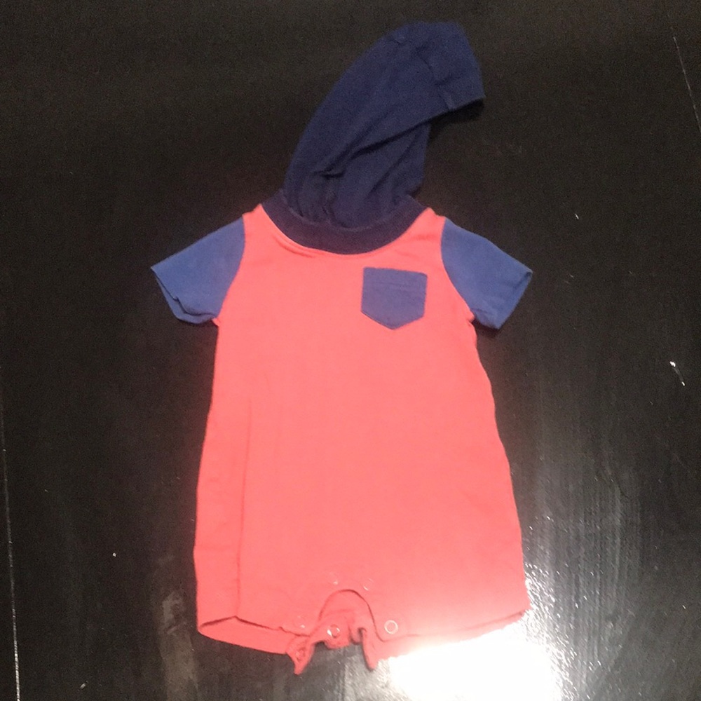 Coral and Navy Hooded One-Piece Bodysuit